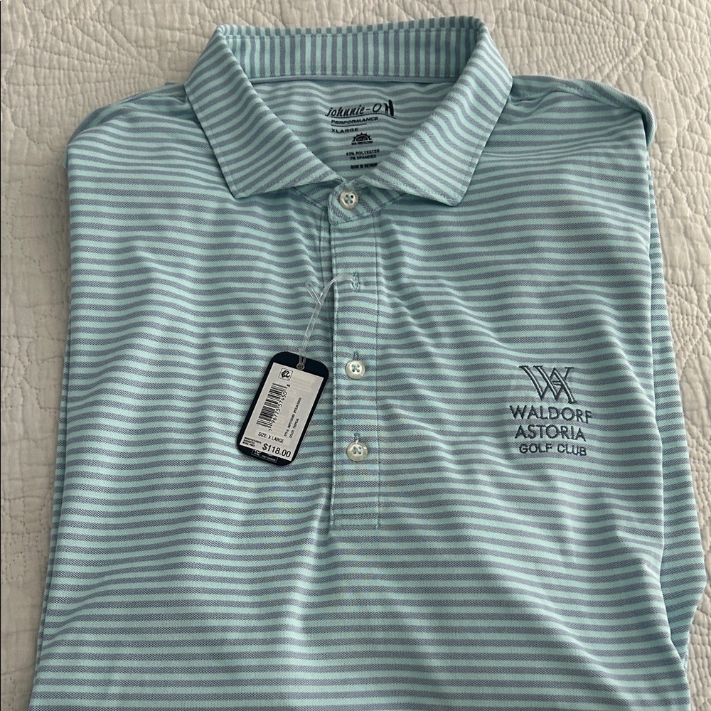 johnnie-O Mint and White Striped Polo — Waldorf Astoria Golf Club